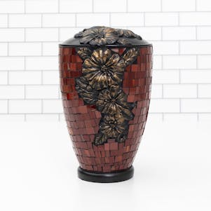 Hibiscus Red Mosaic Glass Cremation Urn