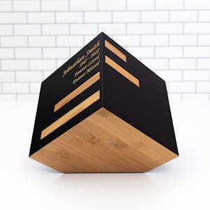 Black and Bamboo Geometric Cremation Urn - Engravable