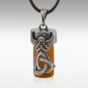 Trinity Angel Brown Glass Memorial Jewelry - Engravable
