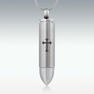 Ornate Cross Bullet Cremation Jewelry - Engravable
