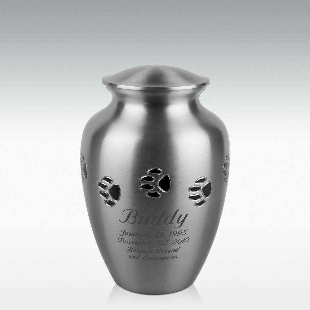 Large Pewter Paw Print Cremation Urn - Engravable - Perfect Memorials