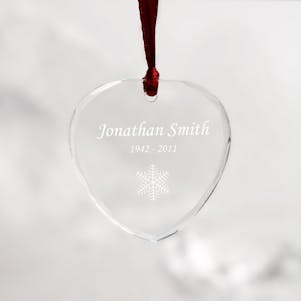 Snowflake Crystal Heart Memorial Ornament - Free Engraving