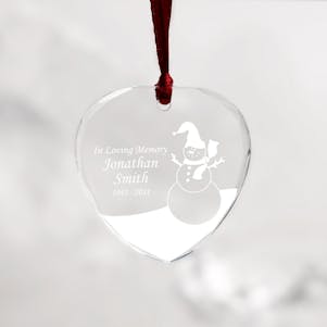 Snowman Crystal Heart Memorial Ornament - Free Engraving