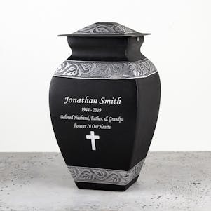 Large Black Squared Vase Cremation Urn - Engravable