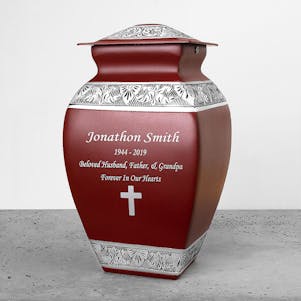 Large Red Squared Vase Cremation Urn - Engravable