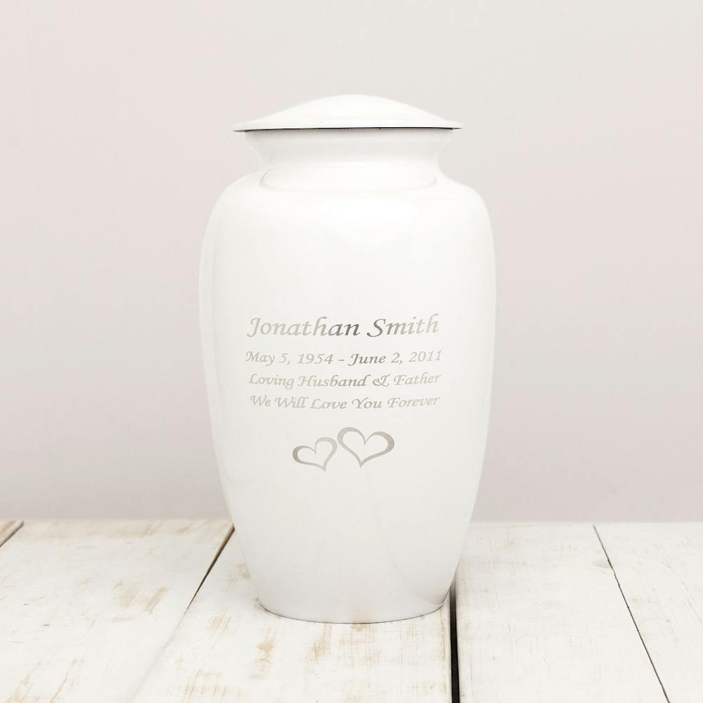 Bright White Solace Metal Cremation Urn - Perfect Memorials