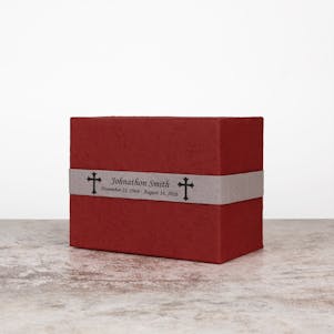 Deep Red & Gray Biodegradable Box Cremation Urn