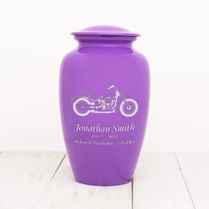Purple Motorcycle Metal Cremation Urn - Custom Engraved