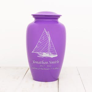 Purple Sailboat Metal Cremation Urn - Custom Engraved