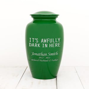 Green Solace Metal Cremation Urn It's Dark In Here