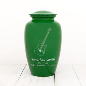 Green Electric Guitar Metal Cremation Urn - Custom Engraved