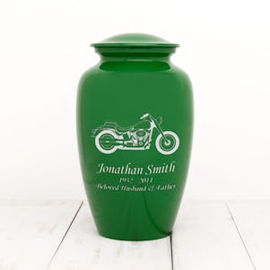 Green Motorcycle Metal Cremation Urn - Custom Engraved