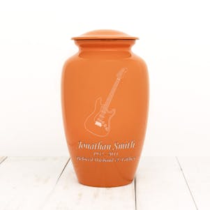 Orange Electric Guitar Metal Cremation Urn - Custom Engraved