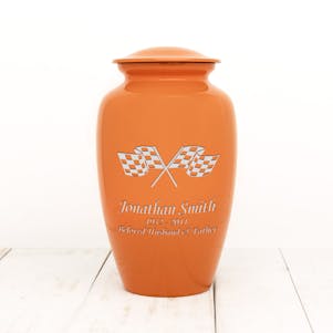 Orange Solace Metal Cremation Urn Checkered Flags