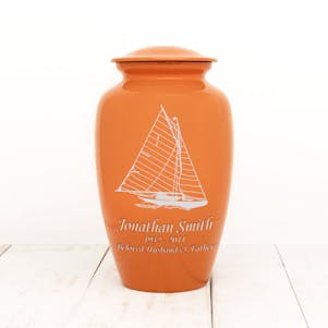 Orange Sailboat Metal Cremation Urn - Custom Engraved