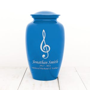 Blue Solace Metal Cremation Urn Treble Clef