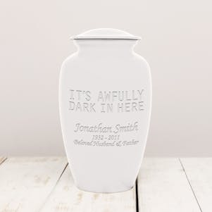 White Solace Metal Cremation Urn It's Dark In Here