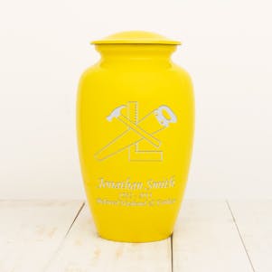 Yellow Carpenter Metal Cremation Urn - Custom Engraved