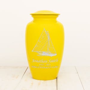 Yellow Sailboat Metal Cremation Urn - Custom Engraved