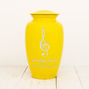 Yellow Solace Metal Cremation Urn Treble Clef
