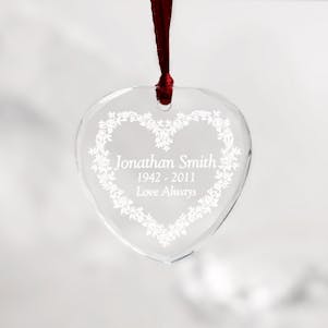 Laced Rose Crystal Heart Memorial Ornament - Free Engraving