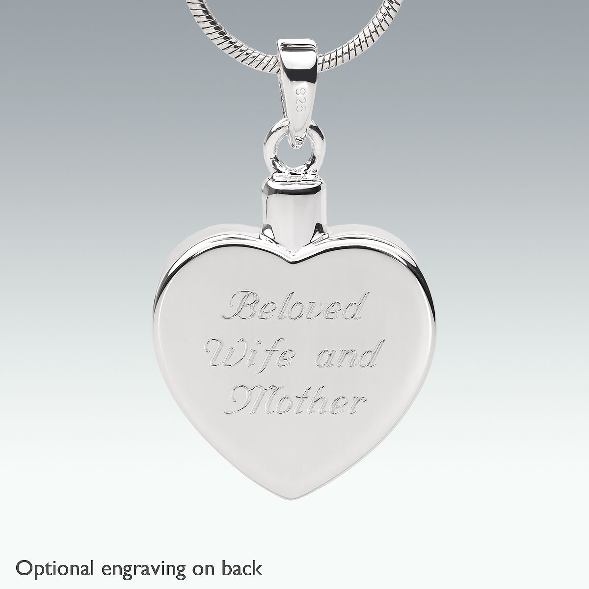 Rose Inlay Heart Sterling Silver Memorial Jewelry - Engravable