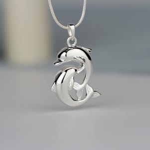Doting Dolphins Sterling Silver Cremation Jewelry - Engravable