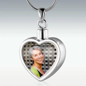 Ceramic Photo Inlay Heart Sterling Silver Cremation Jewelry