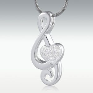 Treble Clef Heart Platinum with Diamonds Cremation Jewelry