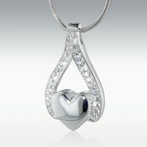 Wishbone Heart Platinum with Diamonds Cremation Jewelry