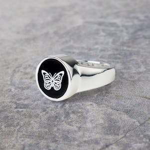 Black Inlay Sterling Silver Cremation Ring - Size 6