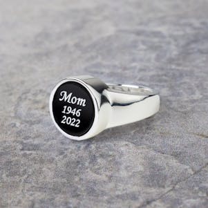 Engraved Black Inlay Sterling Silver Cremation Rings