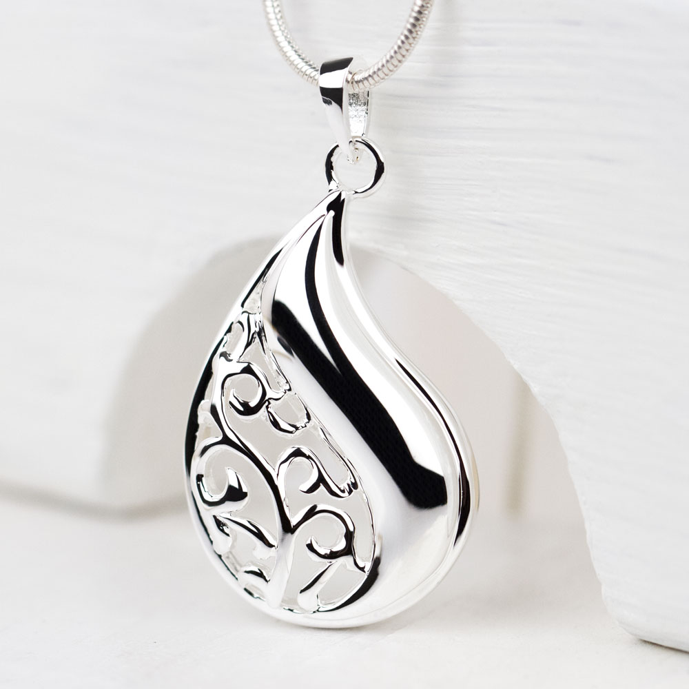 Teardrop Tree of Life Urn Necklace - 925 Sterling Silver Cremation Jew