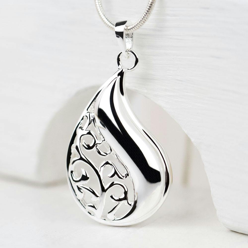 Filigree Tear Sterling Silver Cremation Jewelry - Perfect Memorials