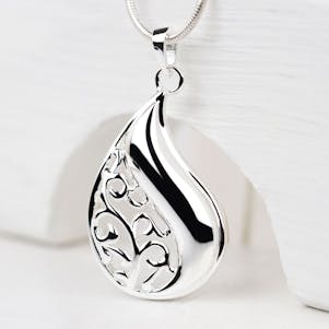 Filigree Tear Sterling Silver Cremation Jewelry - Engravable