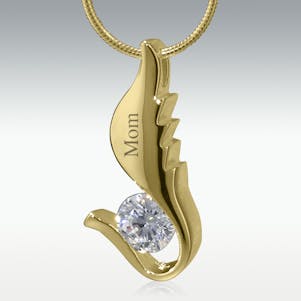 Angel Wing Solid 14k Gold Cremation Jewelry - Engravable