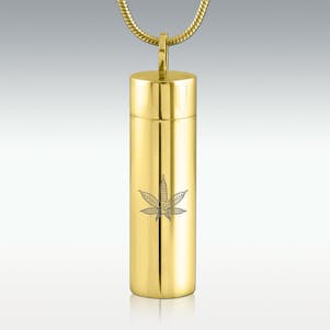 Marijuana Gold Cylinder Stainless Steel Cremation Jewelry