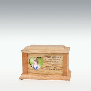 Extra Small Oak Adoration Photo Cremation Urn - Engravable