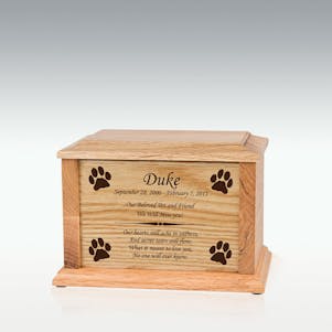 Small Oak Protecting Paws Adoration Cremation Urn - Engravable