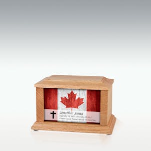 XS Oak Canadian Flag Impression Cremation Urn