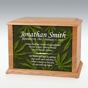 Large Oak Marijuana Infinite Impression Cremation Urn