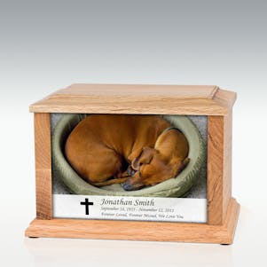 Medium Oak Sleeping Dog Infinite Impression Urn-Engravable