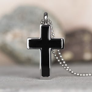 Ebony Cross Stainless Steel Cremation Jewelry - Engravable