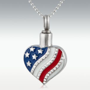 Stars & Stripes Heart Stainless Steel Cremation Jewelry