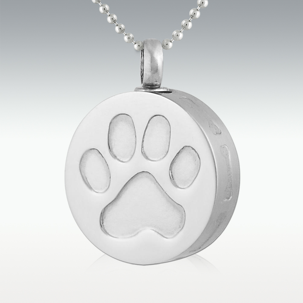 Stainless Steel Memorial Urn Paw Print Pendant Round Shape With Etched  Print And Dog Bone Cremation Hold For Pet Ashes From Troywilliams, $8.3 |  DHgate.Com