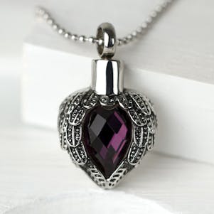 Amethyst Angels Near Heart Stainless Steel Cremation Jewelry