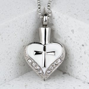 Cross My Heart Stainless Steel Cremation Jewelry-Engravable