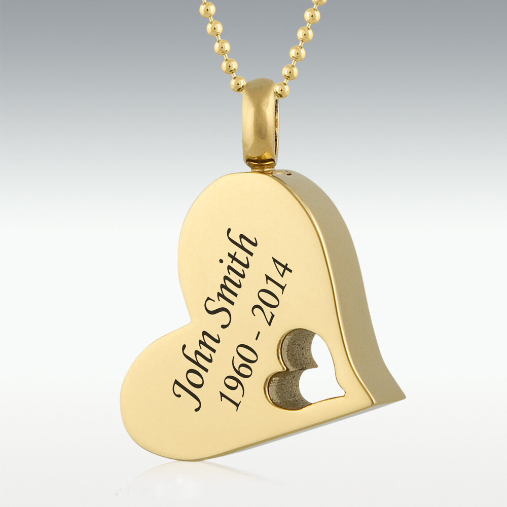 Gold Photo Heart SS Urn Necklace - Perfect Memorials