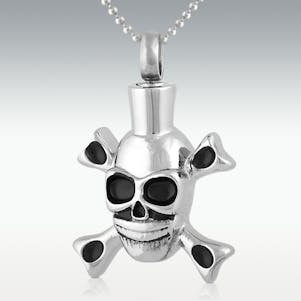 Skull & Crossbones Stainless Steel Cremation Jewelry-Engravable