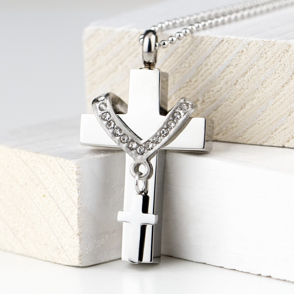 Collet Cross Stainless Steel Cremation Jewelry - Engravable